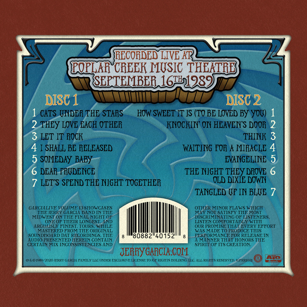 Jerry Garcia Band GarciaLive Volume 13: 09/16/89 2-CD Set