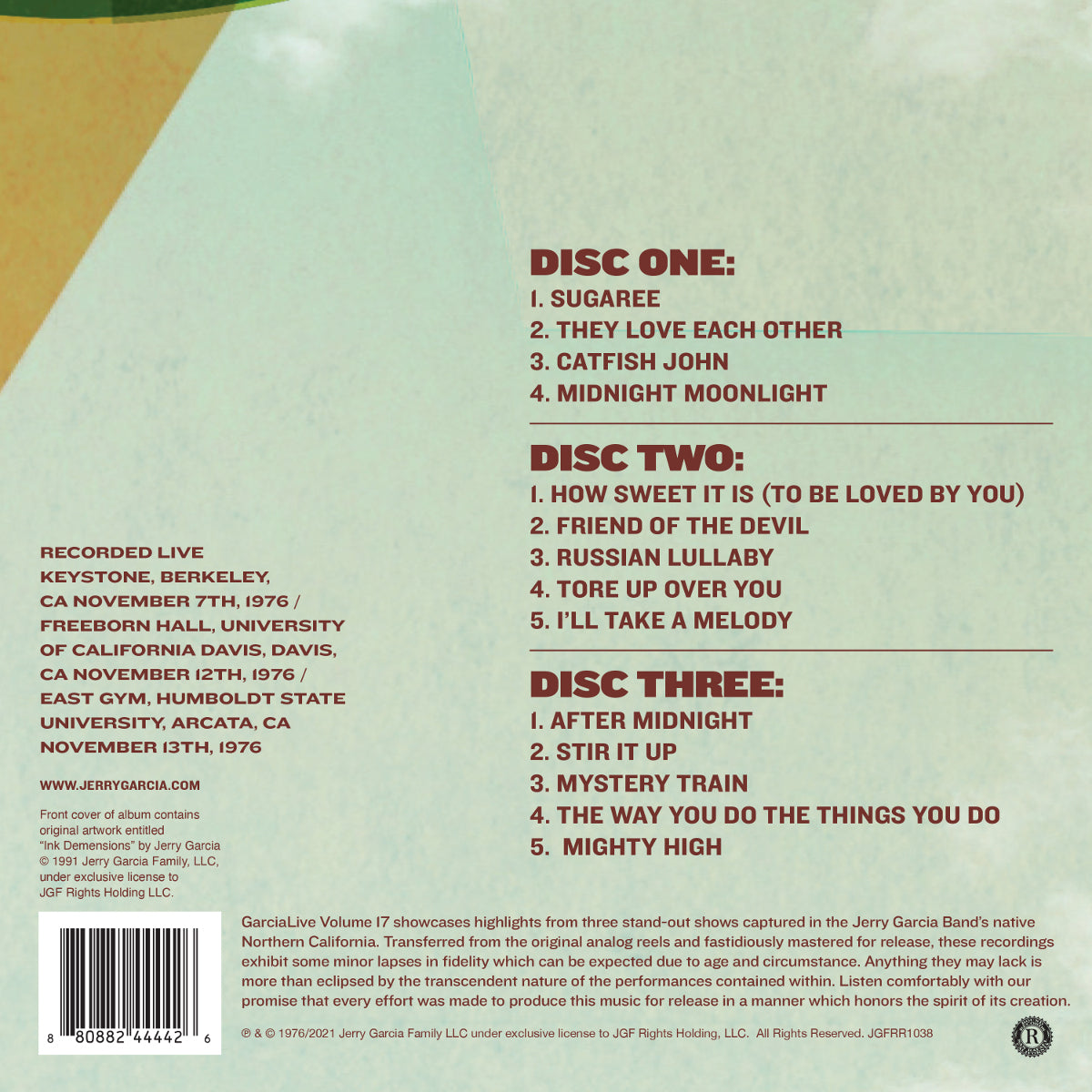 Jerry Garcia Band GarciaLive Volume 17: NorCal '76 3-CD Set