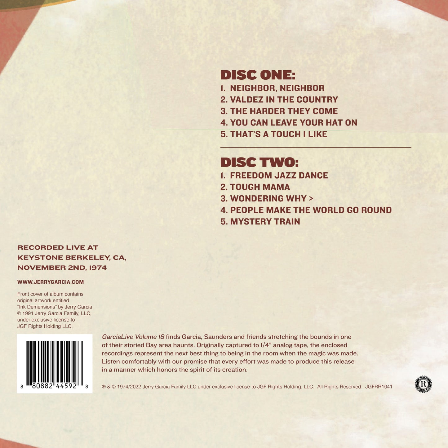 Jerry Garcia & Merl Saunders GarciaLive Volume 18: November 2nd, 1974 2-CD Set