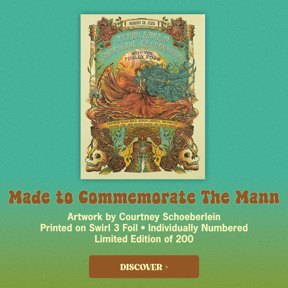 Made to Commemorate The Mann: Artwork by Courtney Schoeberlein; Printed on Swirl 3 Foil; Individually Numbered; Limited Edition of 200 | Discover >
